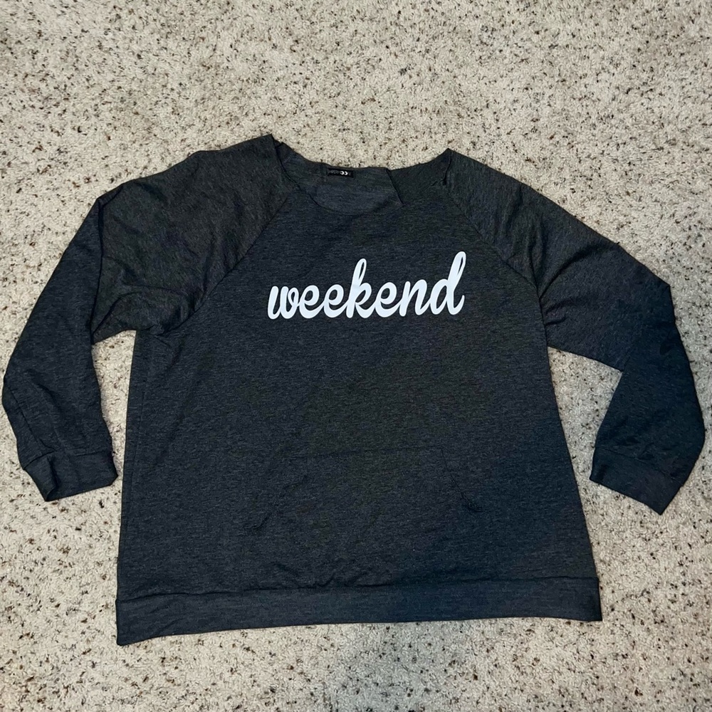 Papermoon 'Weekend' Gray Women's Top With Kangaroo Pocket 3X NEW W/O Tags - Picture 1 of 4